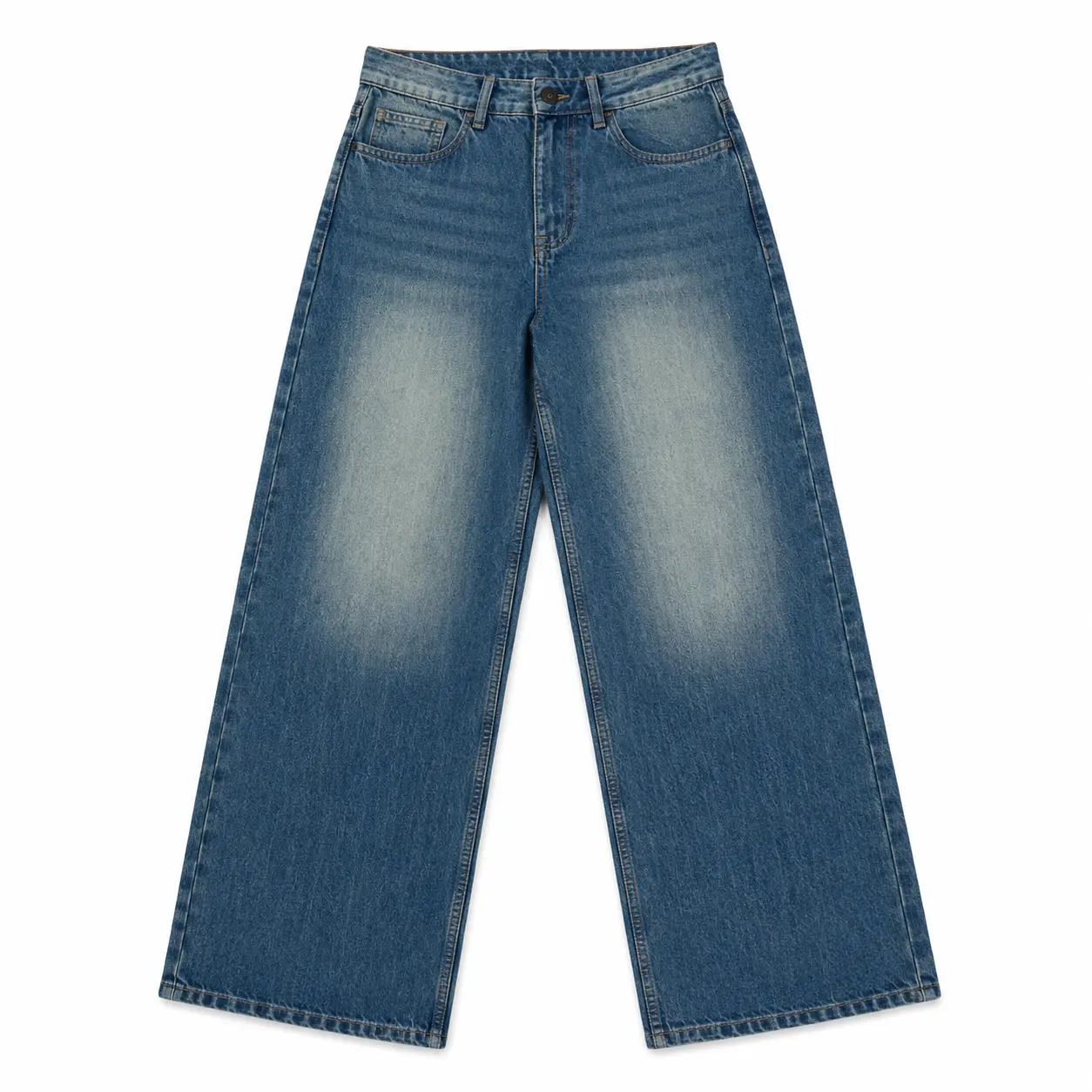 Women’s High-Waist Wide-Leg Washed Denim Jeans