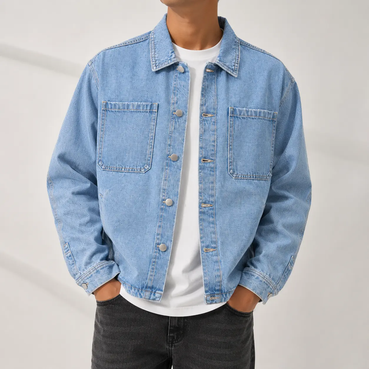 Men’s Light Blue Washed Denim Trucker Jacket