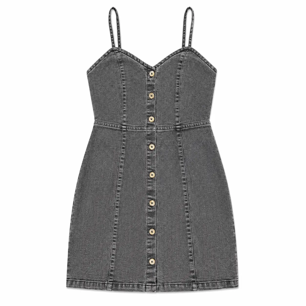 Women’s Button-Front Denim Mini Dress with Spaghetti Straps