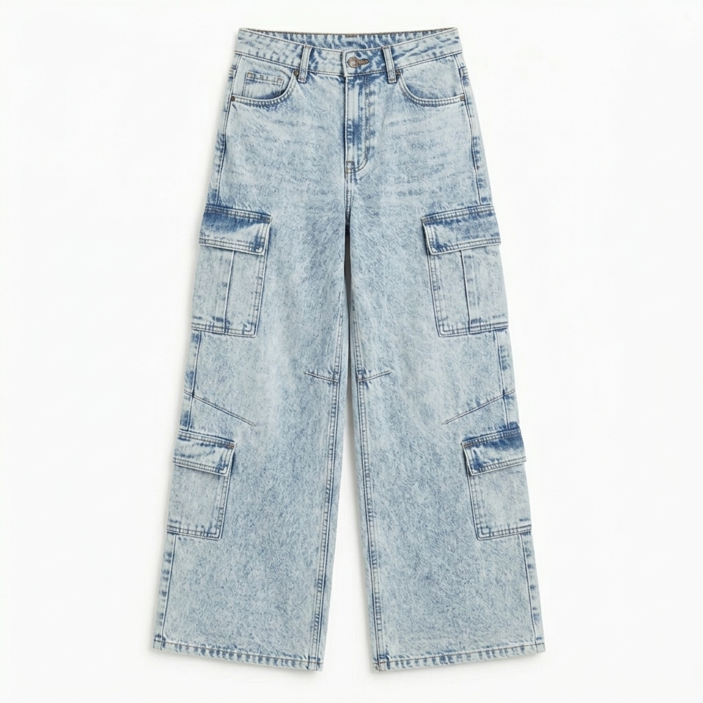Women Chic Cargo Denim Jeans
