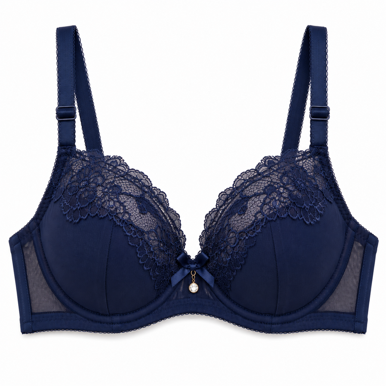 Navy lace bra with floral detailing