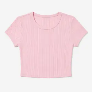 Women’s Pink Ribbed Cropped T-Shirt
